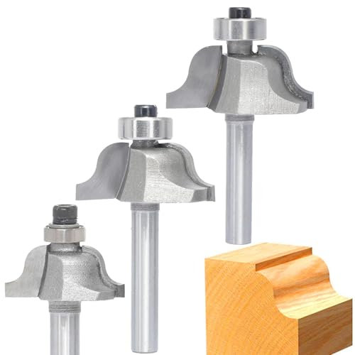 3Pcs Roman Ogee Router Bit Set,1/4 Shank,Bearing Guided Decorative Edge Bits Double Radius 5/32,3/16,7/32 Edging Cutter for Wood Profiling,Routing,Molding