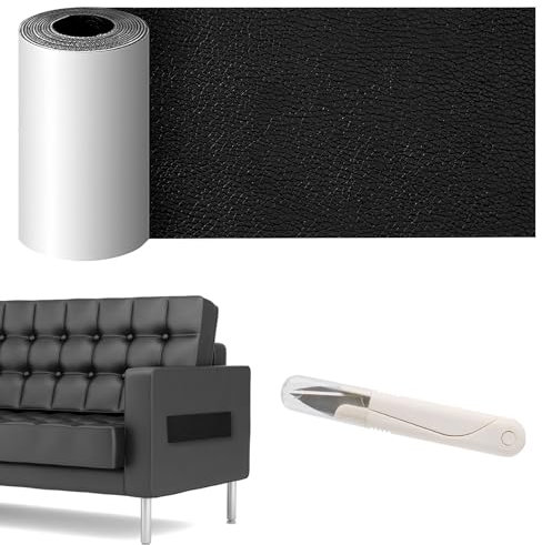 HENGBIRD Kunstleder Selbstklebend 10x160cm Kunstleder Reparaturset Leder Reparatur Set Lederflicken Selbstklebend Schwarz Geeignet für Sofa, Leder, MöBel, Autositze, Renovierung von Ledertaschen