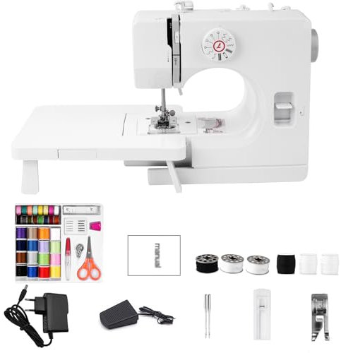 Outbit 725 Mini-Nähmaschine für Anfänger, 12 Stiche, Nähmaschine mit Anschiebetisch und Nähset