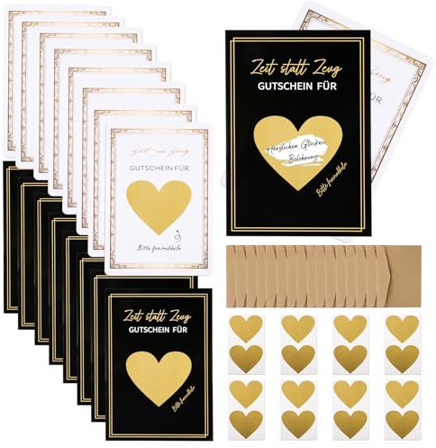 kodivenj 16 Stücke rubbelkarten zum selber beschriften, zeit statt zeug, Valentinstag Karte Mit Umschlag,Rubbelaufkleber,Gift Card Zum Geburtstag, Urlaub(weiß+schwarz)