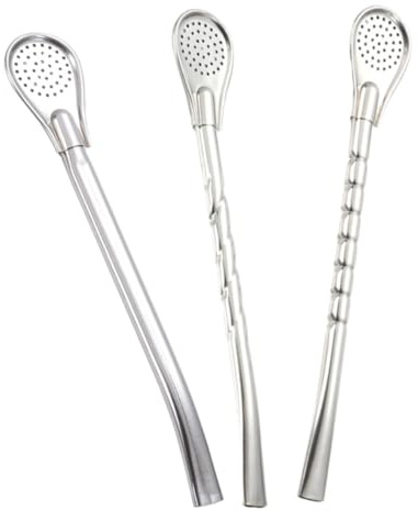 NAMOARLY 3pcs Stainless Steel Straw Filter Spoon Metal Straws Drink Stirrers Reusable for Smoothies