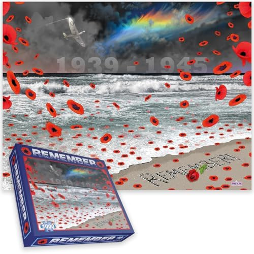 We Will Remember Them 1000 Piece Jigsaw Puzzle by Mike Jupp – Commemorative WWII Memorial Puzzle Featuring Rainbow & Poppies – Thoughtful Remembrance Gift for Adults