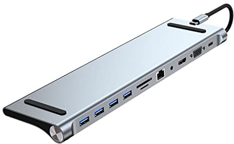 Type C Docking Station Hub 11 In 1 Adapter VGA Rj45 Reader 3.5 For Laptop Tablets Fast