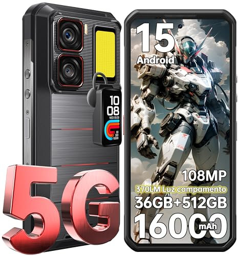 OUKITEL WP300 5G Telephone Portable Incassable Android 15-36Go RAM+512Go ROM/2TB 16000mAh/45W 6.8 FHD+ 120Hz 108MP+32MP Smartphone Incassable Phare Avant 370lm+Écouteurs/Montre avec Écran/NFC/FaceID