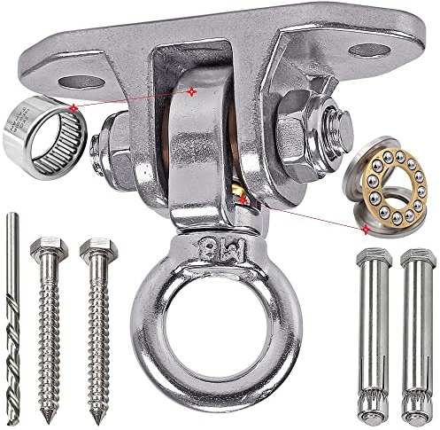 WWFFEN Swing Hook,Heavy Duty Hook 180°+360° Free Rotation Ceiling Hook Kit Expansion Bolt for Concrete Wooden Set Yoga Hammock Chair Sandbag Swing,680kg Capacity.