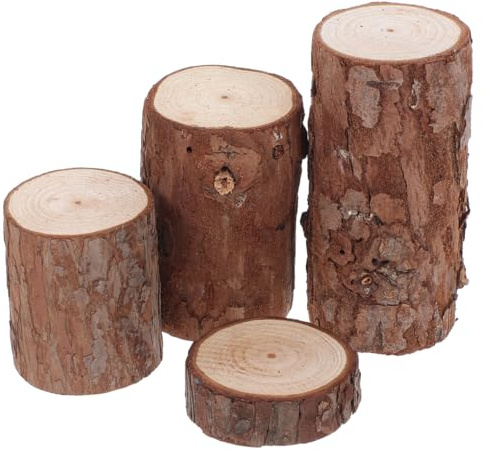 WOONEKY 4 Stück Miniatur Holzstämme für Hamster Naturholz Deko für Käfig und DIY Projekte für Gestaltung von Kleinen Tierhabitaten und Rustikalen Hochzeiten