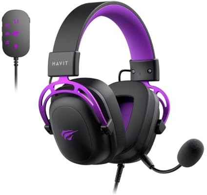 Havit Auriculares para Juegos H2002C+U - Sonido Envolvente Virtual 7.1, Controlador de 53 mm, micrófono Desmontable con cancelación de Ruido, conectividad USB y 3,5 mm, cómodo diseño sobre la Oreja