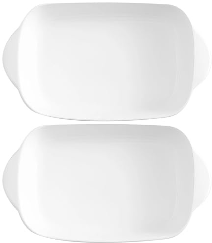 Tressify Lot de 2 petites cocottes en céramique blanche avec double poignée, passent au four et au micro-ondes, idéales pour la cuisson du poulet, du bœuf, des fruits