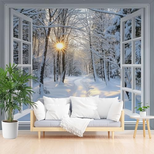 Papier Peint Panoramique Intissé Paysage Coucher de Soleil d'hiver 350x256cm(L x H) - Revêtement Mural pour Chambre Salon - Moderne Nature Jungle Neige Scène Décoration Murale Poster Mural xxl