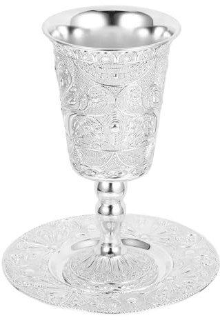 Versilberter Havdalah Becher Satz aus Zinklegierung für Jüdische Feiertage | Jüdische Geschenke, Silberner Kelch für Feier und Sammlung, Pflegeleichtes Dekor, Elegant Verpackt