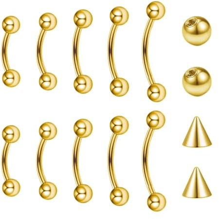 Besyvvin 10stk Curved Barbell 1,2mm Piercing Lippe Augenbrauen Septum Rook Daith Banane Silber Schwarz Gold 6mm 8mm 10mm 12mm Chirurgenstahl