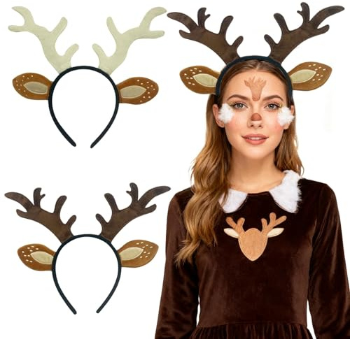 ZXTGBQ 2 PièCes Serre TêTe En Bois De Renne, Oreilles De Renne Bandeau De NoëL, Serre Tete Rennes NoëL, Costume Accessoires Cheveux Pour Adultes Enfants, Oreilles De Cerf Pour NoëLs, Carnaval