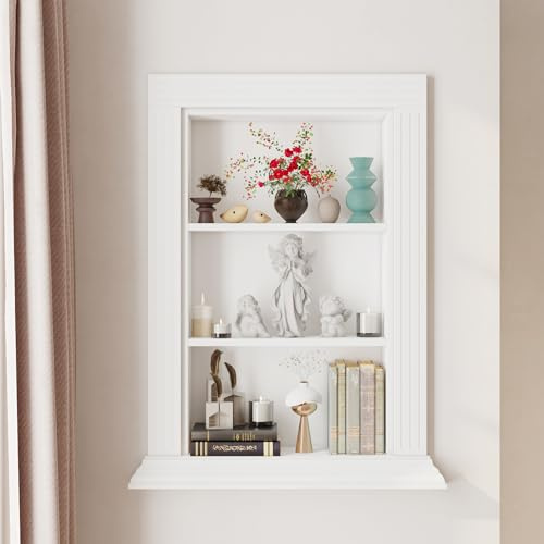 Caldion Douche niche murale, niche de douche intégrée, blanche, rangement à 3 étages, pour salle de bain, 47 x 10,9 x 69,3 cm