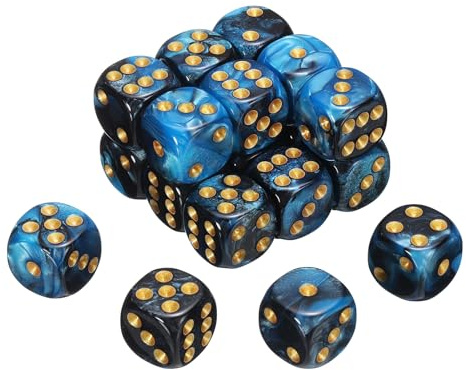 QUARKZMAN 20 Pezzi 2 Colori 6 Facce Dadi 16mm Blu E Nero/Punti Dorati | D6 Mini Set Dadi Poliedrici Perle, Per Giochi Da Tavolo, Standard, Acrilico