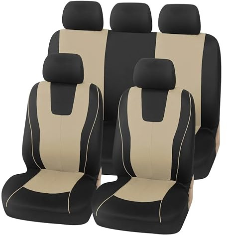 VALKEM Autositzbezüge Set für Dacia Logan/Logan MCV/Logan MCV Fiskal/Logan MCV – Universelle Sitzbezüge 5-Sitzer, Wasserdicht rutschfest Verschleißfest, Schonbezug Vorne Hinten,C Beige