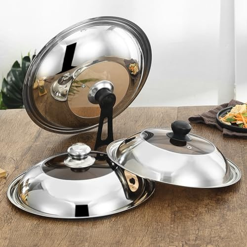 Solaughguy Couvercle de wok en acier inoxydable avec centre en verre trempé – Convient pour wok en fer de 30 à 42 cm, design debout pour économiser de l'espace de cuisine (40 cm)