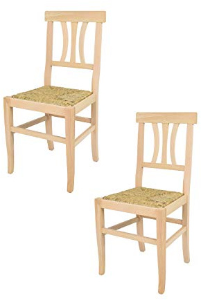 t m c s Tommychairs - 2er Set Stühle Artemisia für Küche und Esszimmer, robuste Struktur aus poliertem Buchenholz, unbehandelt und 100% natürlich, Sitzfläche aus echtem Stroh