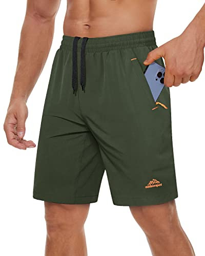 TACVASEN Training Shorts Men with Pockets Running Shorts Sport Jogger Short Gym Yoga Shorts Mens Athletic Shorts Workout Fitness Lightweight Shorts Green Olive