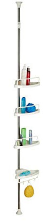 Relaxdays, 4 Kunststoffablagen, Silber Teleskop Duschregal, Bad Klemmregal, höhenverstellbares Duscheckregal, Edelstahl