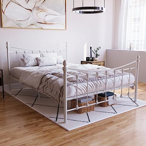 Vida Designs Paris Double Bed, 4ft6 Bed Frame Metal Headboard High Foot End Bedroom Furniture, White