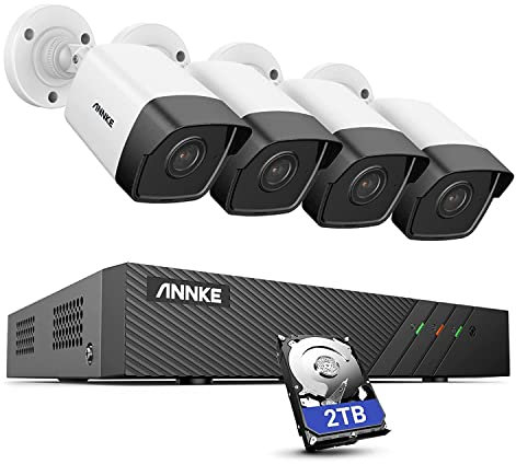 ANNKE 5MP POE Überwachungskamera Set Outdoor, 8CH H.265+ NVR mit 2TB HDD, 4X 5MP PoE IP Kamera für Videoüberwachung Außen, Farbe Nachtsich, Personen-/Fahrzeugerkennung, IP67 Wetterfest