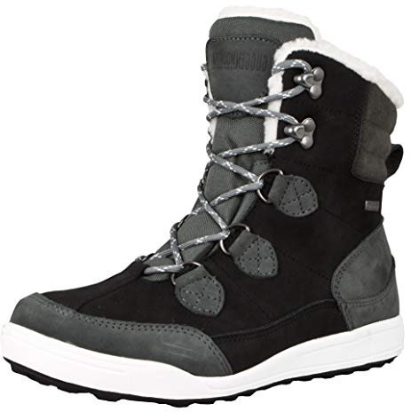 GUGGEN Mountain HPC57 Damen Fellstiefel gefüttert mit echter Lammwolle und Synthetik Winterstiefel Winterschuhe Echtleder Leder Stiefel wasserdicht mit Membran Schwarz-Grau, EU 37