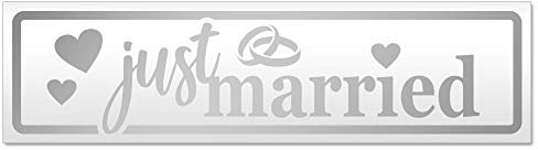 Kiwistar Magnetschild Just Married Ringe Herzen - 30cm Silber - magnetisch für Auto PKW Kfz - wiederverwendbares Hinweisschild aus Magnetfolie - für Fahrzeug, Truck