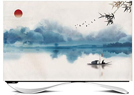 NAKAN Indoor TV Cover Dust-proof TV Protector For Flat Screen Curved Screen Painting Printed Cotton Linen Fabric TV Display Protector 24-65 Inch(Color:river,Size:24in)