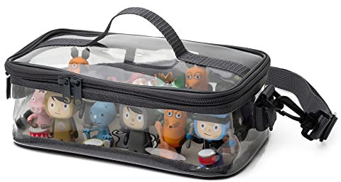 fantifant Magnetboden-Tasche für Tonies Hörfiguren - Transparente Aufbewahrung für Hörfiguren mit Magnet - Transporttasche für ca. 25 Toniefiguren - elefantengrau