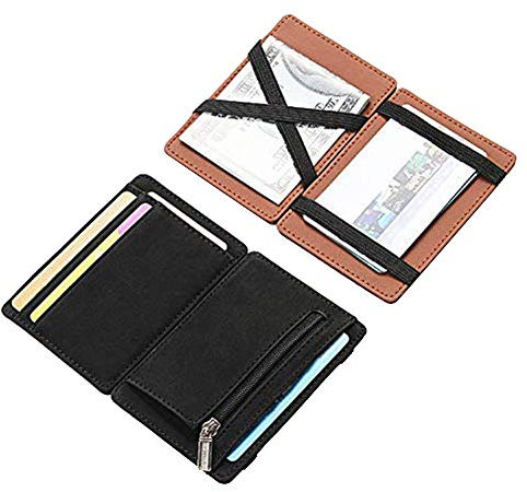 Fida&Moon Magische Geldbörse für Herren aus PU-Leder mit Reißverschluss, für Kreditkarten und Kreditkarten - Grau - Klein