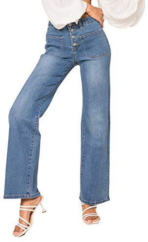 Nina Carter Flared Bootcut Jean pour Femme Taille Haute Évasé Vintage Effet Usé Stretch, Bleu Clair (P139-5), S