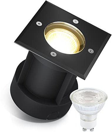 lambado® LED Bodenstrahler für Außen in Schwarz - Wasserdicht & Befahrbar inkl. 5W GU10 Strahler warmweiss - Eckige Bodenleuchte/Bodeneinbaustrahler IP67 für Terrasse & Garten