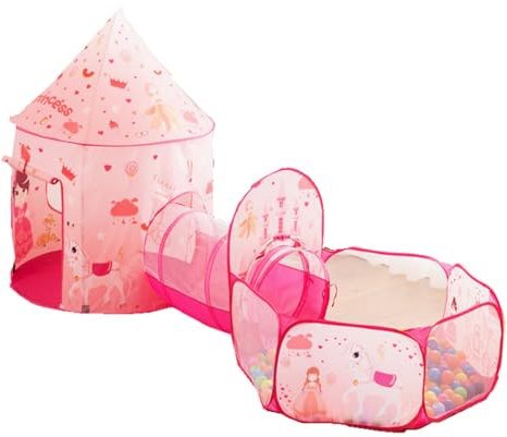 Benebomo Tienda campaña Infantil,Tunel de Juego Infantil,Tienda túnel Infantil Plegable 3 en 1 con Piscina de Bolas,Juego de Tienda de Juguete para niños (Princesa)