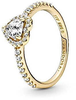PANDORA Damen Ring Erhöhtes Herz 14k Gold, Zirkonia 159139C01 58