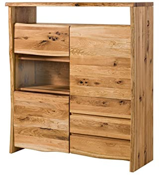 MASSIVMOEBEL24.DE | Pure Oak Highboard #703 131x45x147 Wildeiche Natur geölt, Farbe:Natur geölt, Größe:131x45x147 cm (BxTxH)