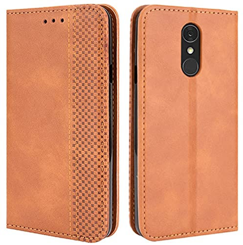 HualuBro Handyhülle für LG Q7 / Q7+ Plus - Leder Magnetisch Stoßfest Schutzhülle Klapphülle Handytasche Flip Case Cover Tasche, Braun