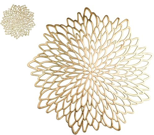 Snowkingdom Confezione da 18 tovagliette rotonde in vinile pressato color oro metallizzato, decorazione per Natale, matrimonio