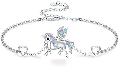CUOKA MIRACLE Einhorn Armband Mädchen Silber 925 Zirkonia Einhorn Verstellbar Armband für Damen Regenbogen Schmuck Valentinstag Geschenke für Damen/Mädchen/Kinder/Freund