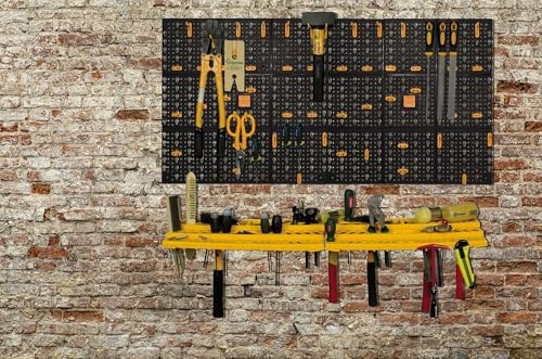 Dmora Set von 2 Paneelen und 2 Werkzeughalter Regale mit 50 Haken, Organizer Wandgegenständen, 100% Made in Italy, 100x22H50 cm, schwarze Farbe