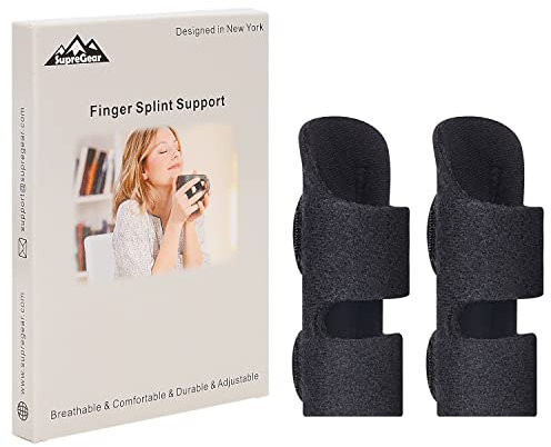 supregear Fingerschiene, 2er-Pack Verstellbare Wiederverwendbare Trigger Fingerschiene Fingerstütze mit Abnehmbarer Aluminiumstange für Zeige/Mittel/Ring/kleinen Finger, Schwarz
