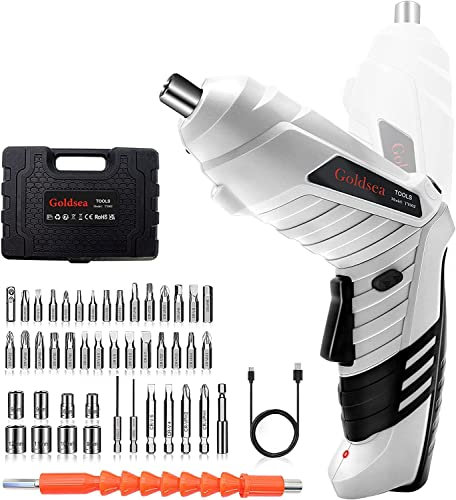Avvitatore a Batteria, Goldsea Cacciavite Elettrico 1.5Ah Li-ion Ricaricabile e Rotante a 90 Gradi Avvitatore Elettrico, Trapano Avvitatore Batteria, uci a LED, Caricatore Cavo USB, 47 Accessori