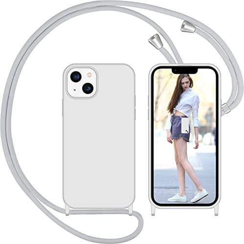 Nupcknn für iPhone 13 Hülle mit Band, Liquid Silicone Handykette Handyhülle (Abnehmbar Einstellbar) Necklace mit Kordel zum Umhängen Handy Kette Kratzfestes Stossfest Schutzhülle (Grau, 6.1)