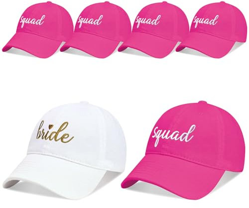 PartyGifts&beyond 6er-Pack Junggesellinnenabschied-Hut Brautjungfern-Hut Junggesellinnenabschied Party-Artikel bestickte Bride Squad Baseballkappe