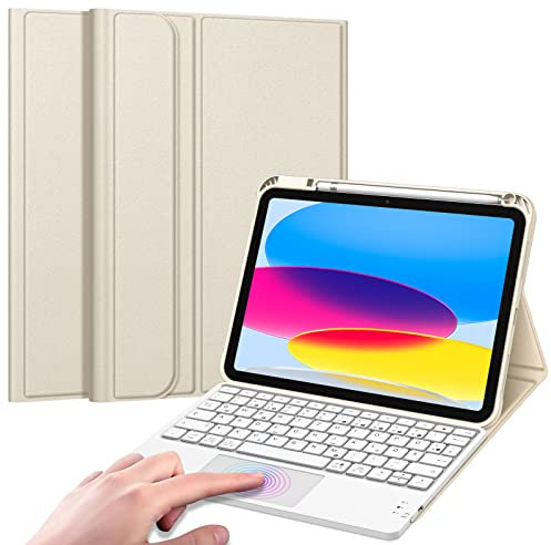 FINTIE Tastatur Hülle für iPad 11. Generation 2025 11, iPad 10. Generation 2022 10.9 Schutzhülle mit magnetisch Abnehmbarer Deutscher Tastatur und Touchpad Keyboard mit QWERTZ Layout, Champagner