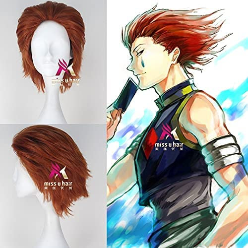 Perücke für japanische Anime Hunter X Hunter Hisoka Cosplay Perücke Mann Rollenspiel Orange Combed Back Kurzhaar Hisoka Movie TV Perücke + Perückenkappe