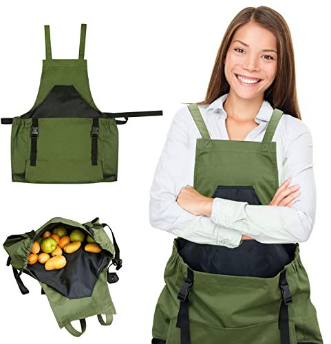 Delantal de Jardinería y Cocina Con Bolsillos - Impermeable Para Cosecha y Trabajo de Jardín - Para Hombres y Mujeres, Verde