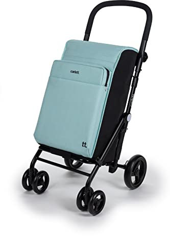 Carlett - Einkaufswagen, Faltbarer Supermarkt-Trolley, mit 4 regenfesten Rädern und einem großen Fassungsvermögen von 32kg, Haupttasche 64L, Thermotasche 12L und Hecktasche - Farbe Grün