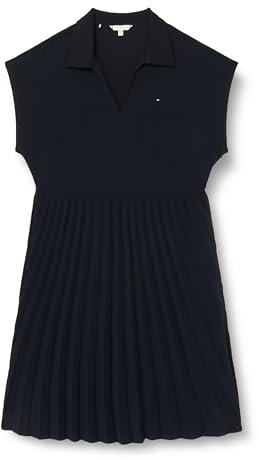 Tommy Hilfiger Damen Polokleid Fluid Solid Pleated Dress Midi-Länge, Blau (Desert Sky), 52