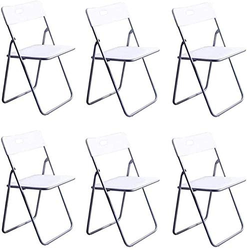 Sun Lounger Garden Chairs Foldable Deck Chair Folding Plastic Backrest Seat Chair, Office Computer Table Chair Metal Frame White Mondern Furniture Set of 6 (Color : White)