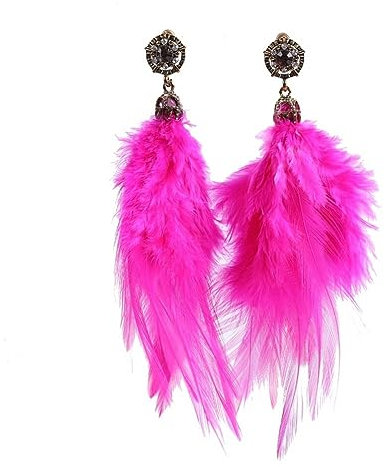 ALTCIRNMD Bohemian Feather Tassel Hook Ohrringe - Retro Elegante Rosa Ohrentropfen Charm Chic Kristall Lange Baumeln,Frauen Mode Ethnische Fransen Accessoires Schmuck Mädchen Party Geschenk,Universal